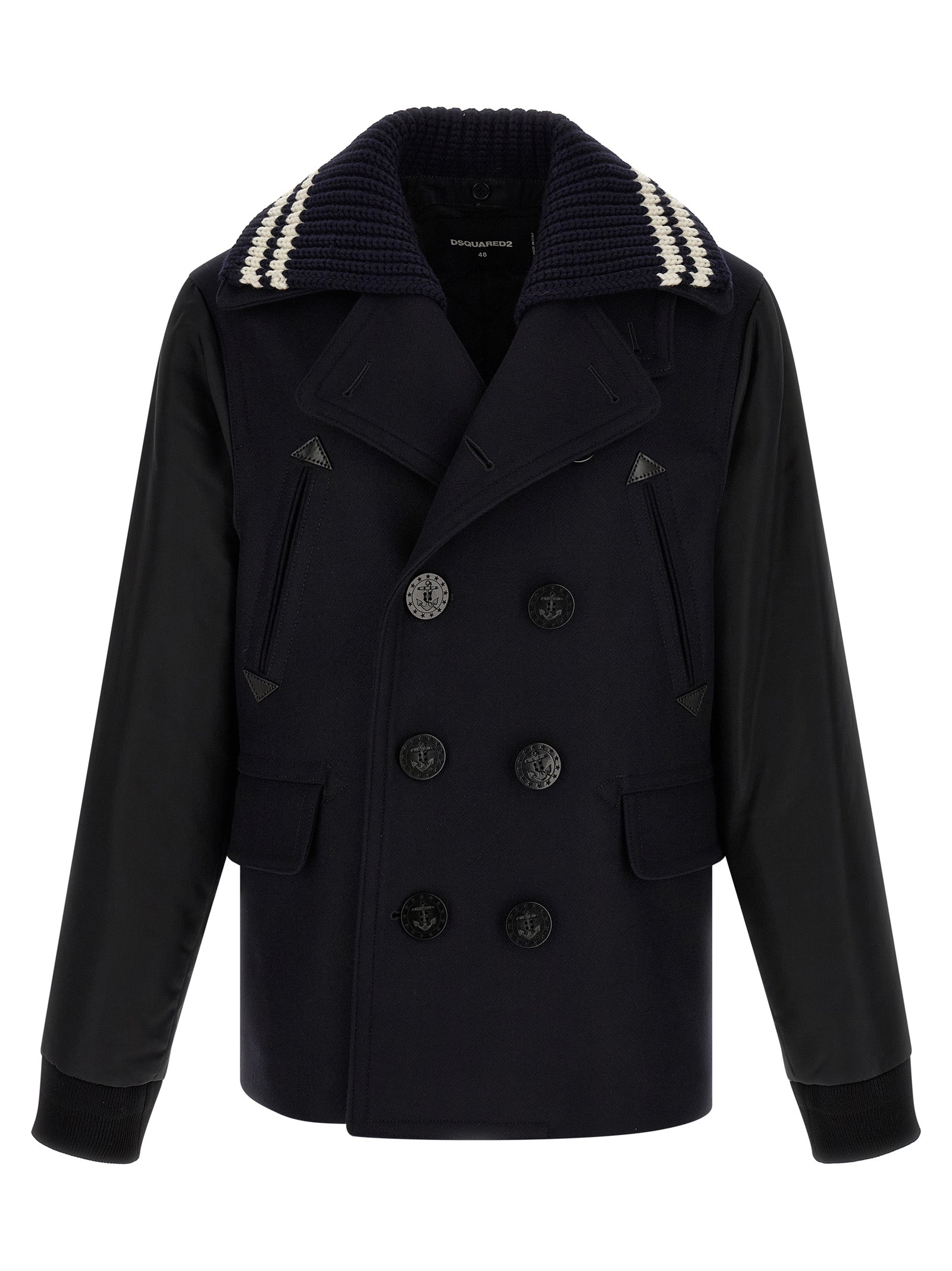 DSQUARED2 Blue Hybrid Peacoat Wool Nylon Coat