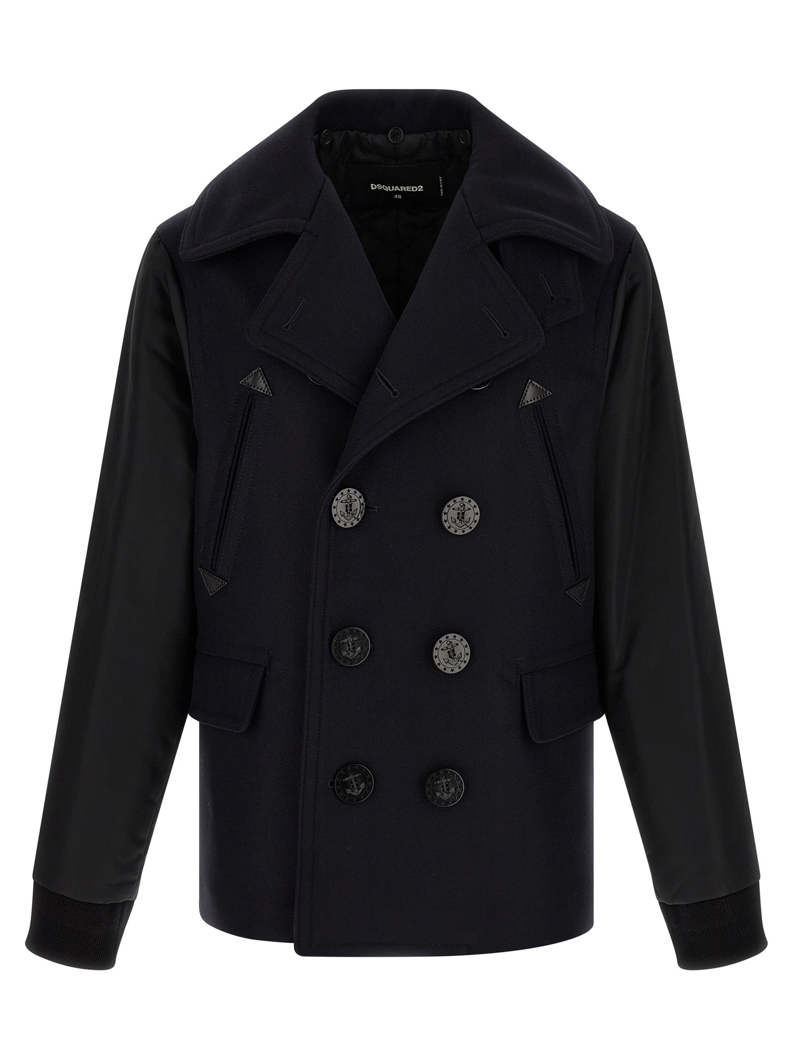 DSQUARED2 Blue Hybrid Peacoat Wool Nylon Coat