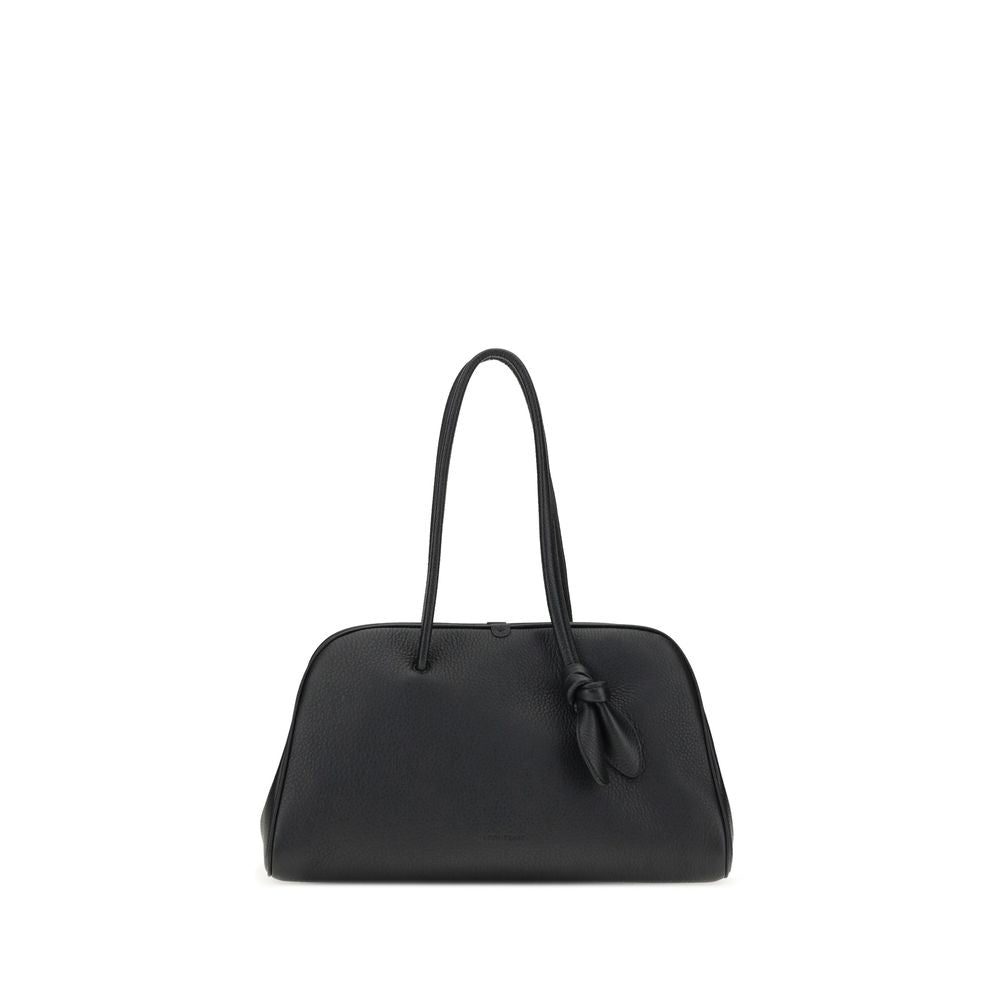 Schwarze Lederhandtasche mit Schleifendetail