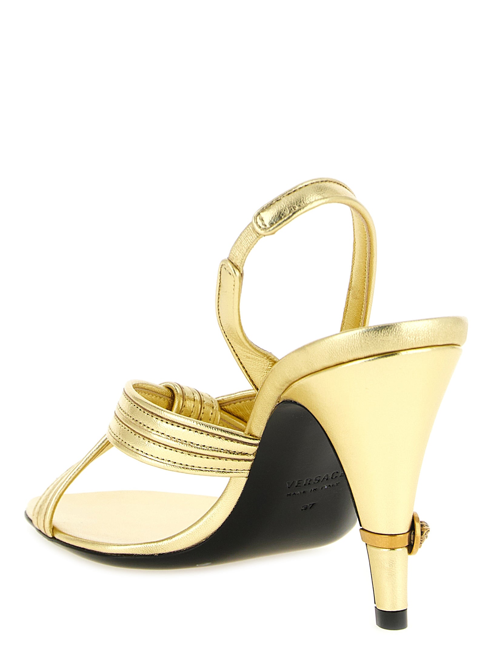 Versace Gold Gianni Lambskin Stiletto Heel Sandals