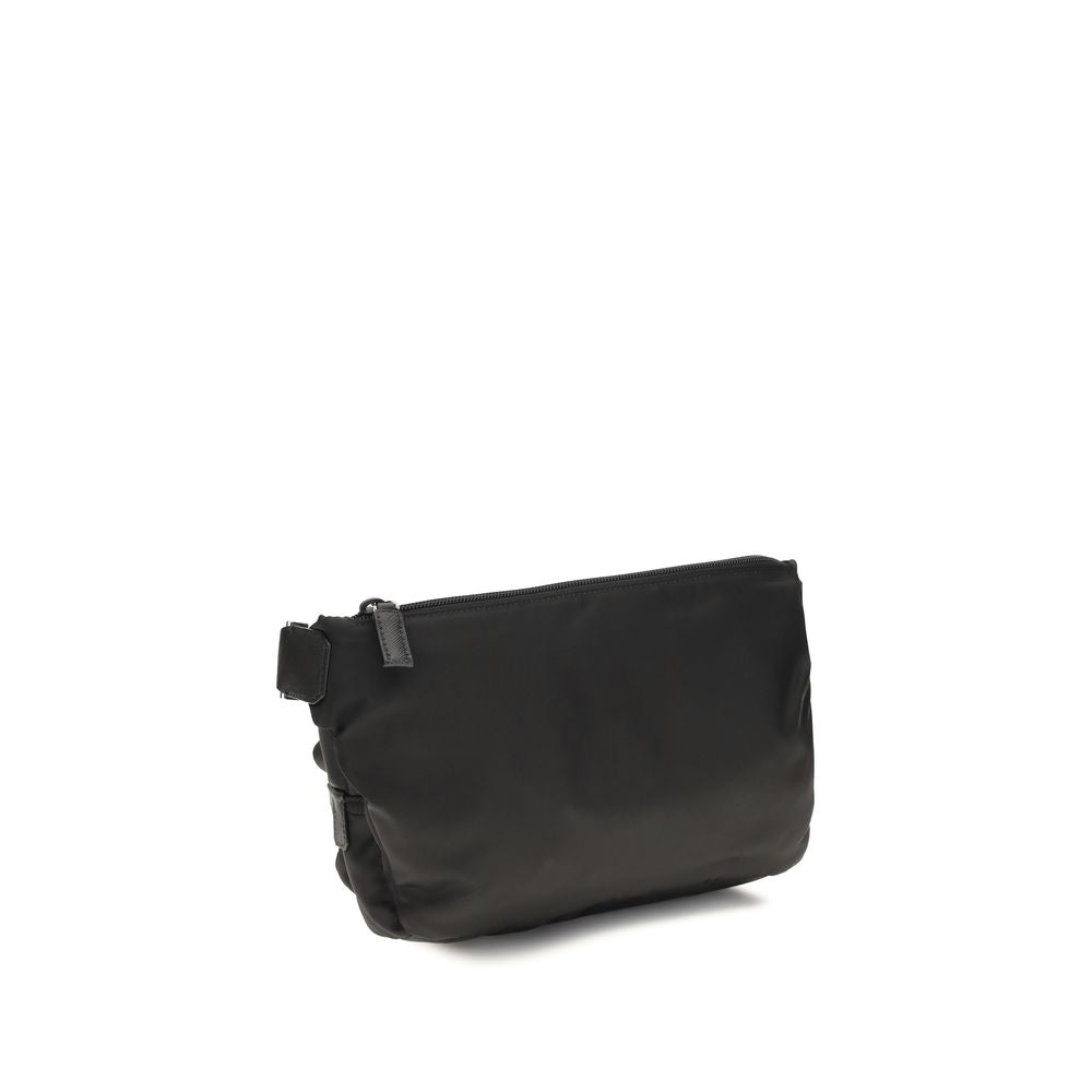 Black Synthetic Shoulder Bag with Leather Details