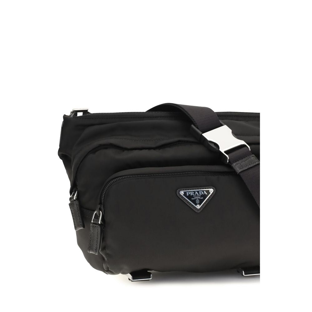 Black Synthetic Shoulder Bag with Leather Details