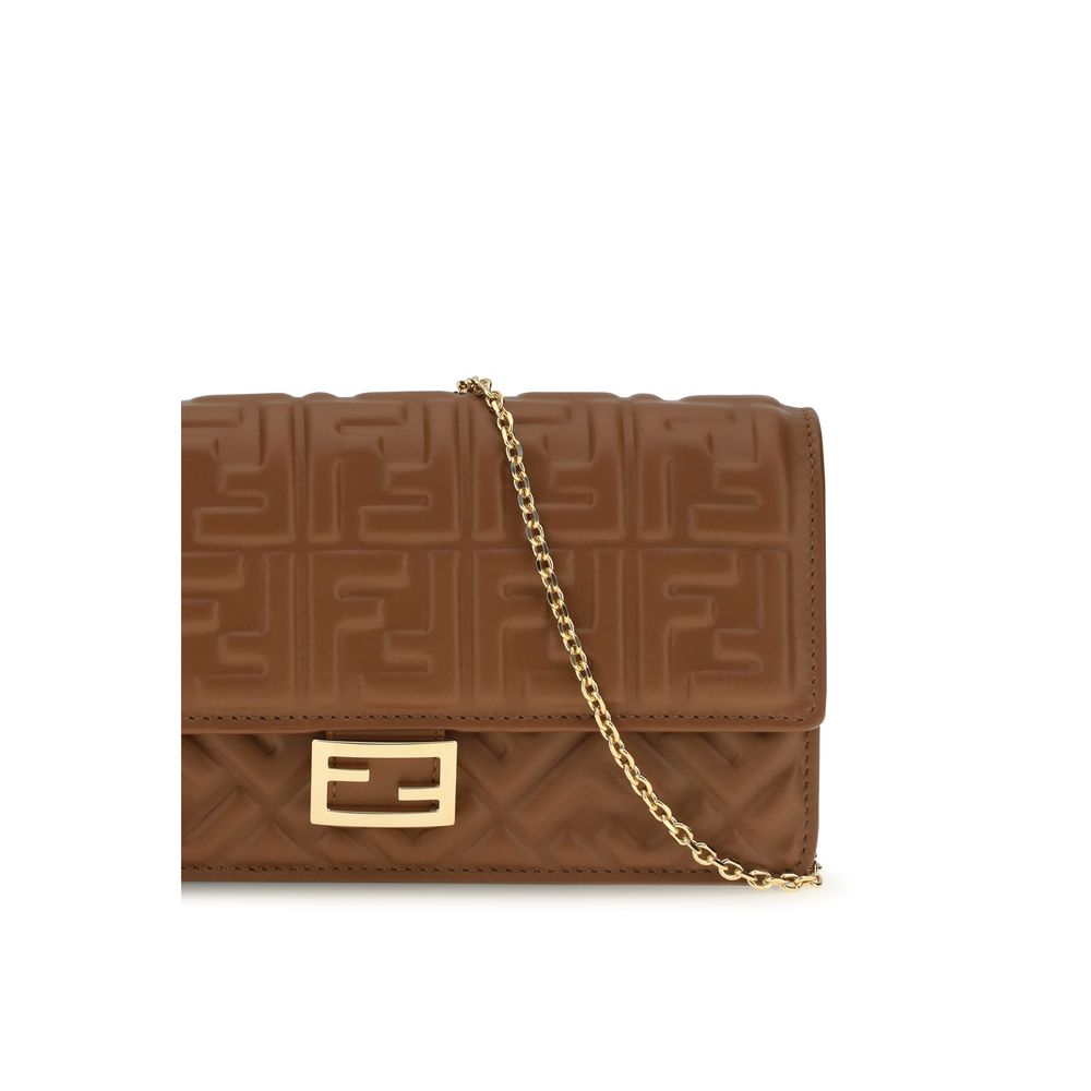 Brown Leather Wallet with Gold Chain by Fendi