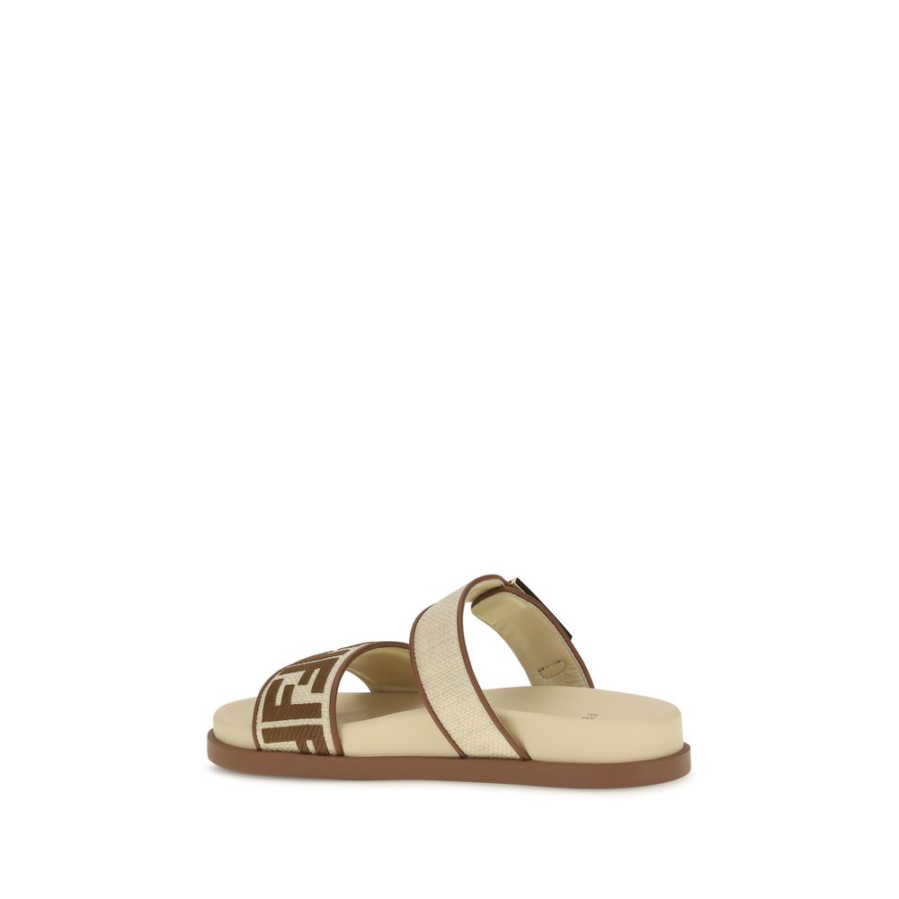 Sandales plates en raphia marron Fendi