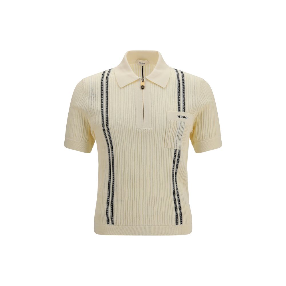 Versace Beige Jacquard Cotton Polo Shirt
