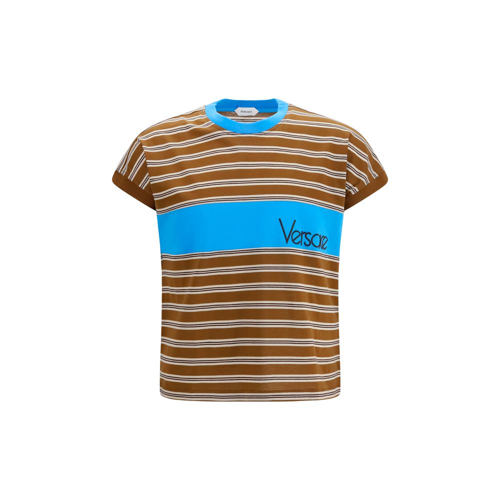 Versace Brown Striped Cotton T-Shirt