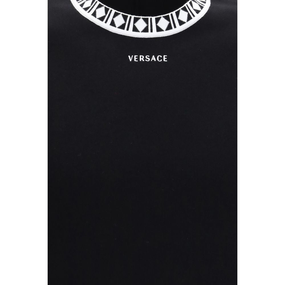 Black Cotton T-Shirt with Embroidered Signature by Versace