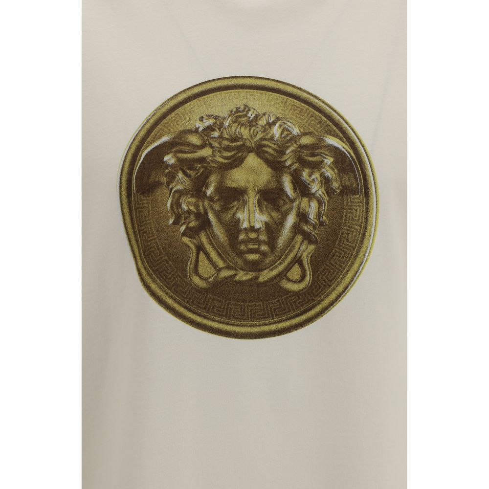 Beige Cotton T-Shirt with Medusa Coin Graphic