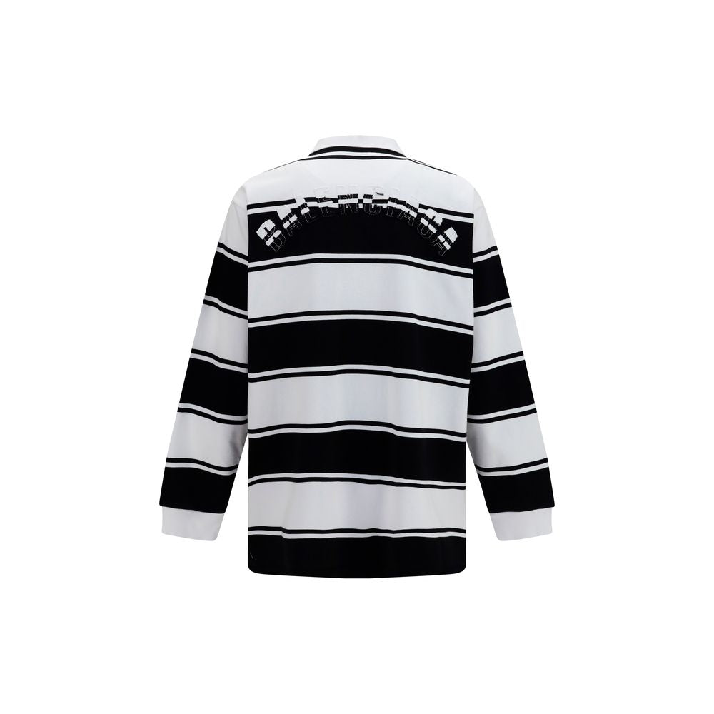 Balenciaga White Striped Cotton Polo Shirt