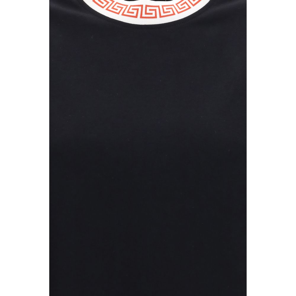 Black Cotton T-Shirt with Greca Details by Versace