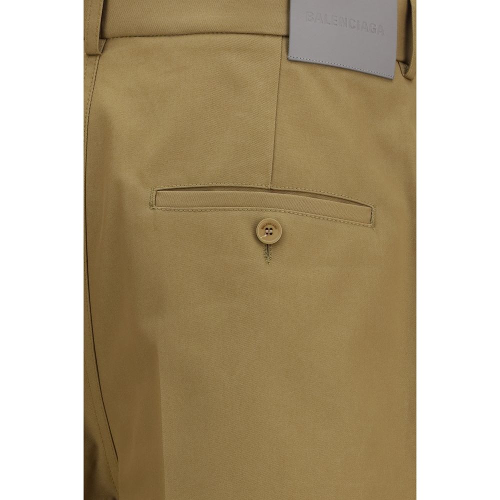 Beige Cotton Chino Pants with Leather Logo Patch