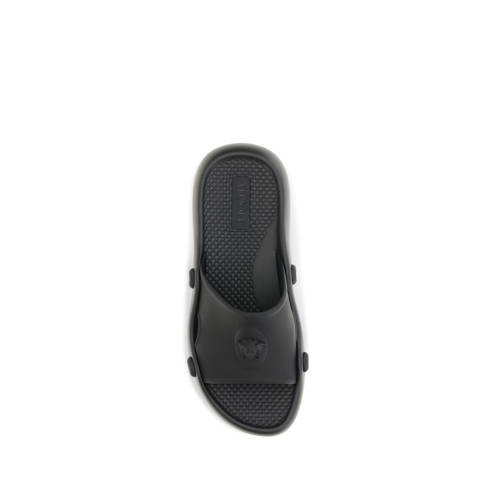 Black Synthetic Sandals with 3D Medusa Cameo