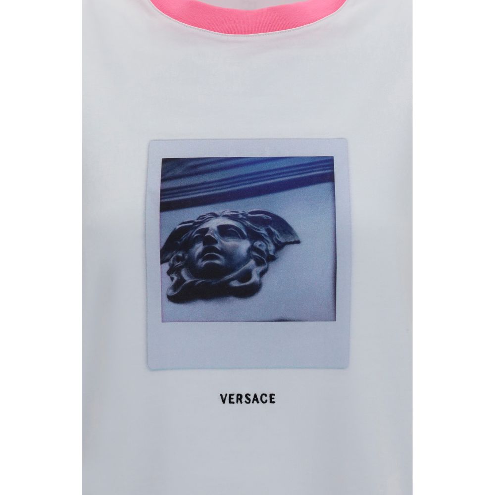White Cotton T-Shirt with Medusa Polaroid Print