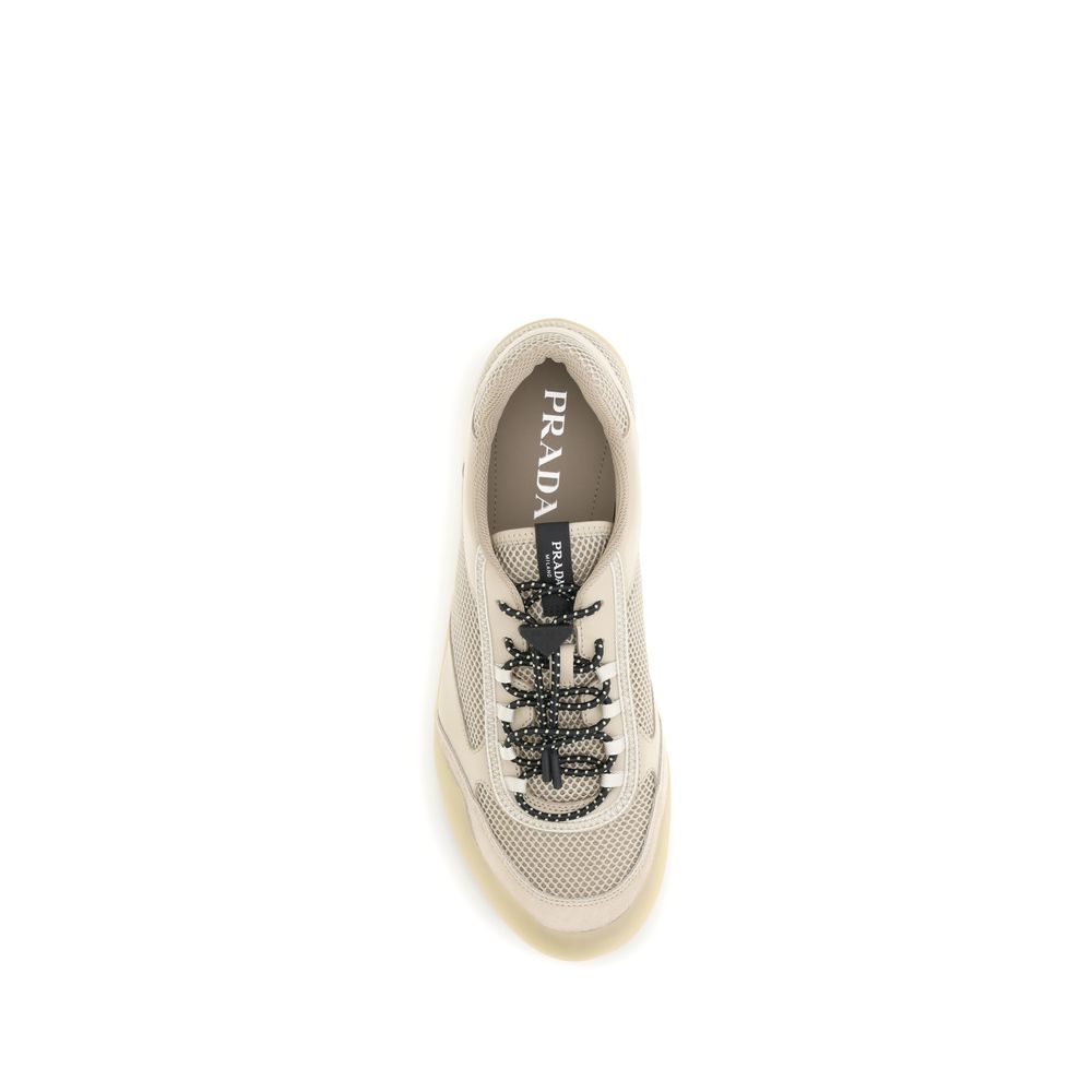 Beige Prada Speedrock Leather-Trim Sneakers
