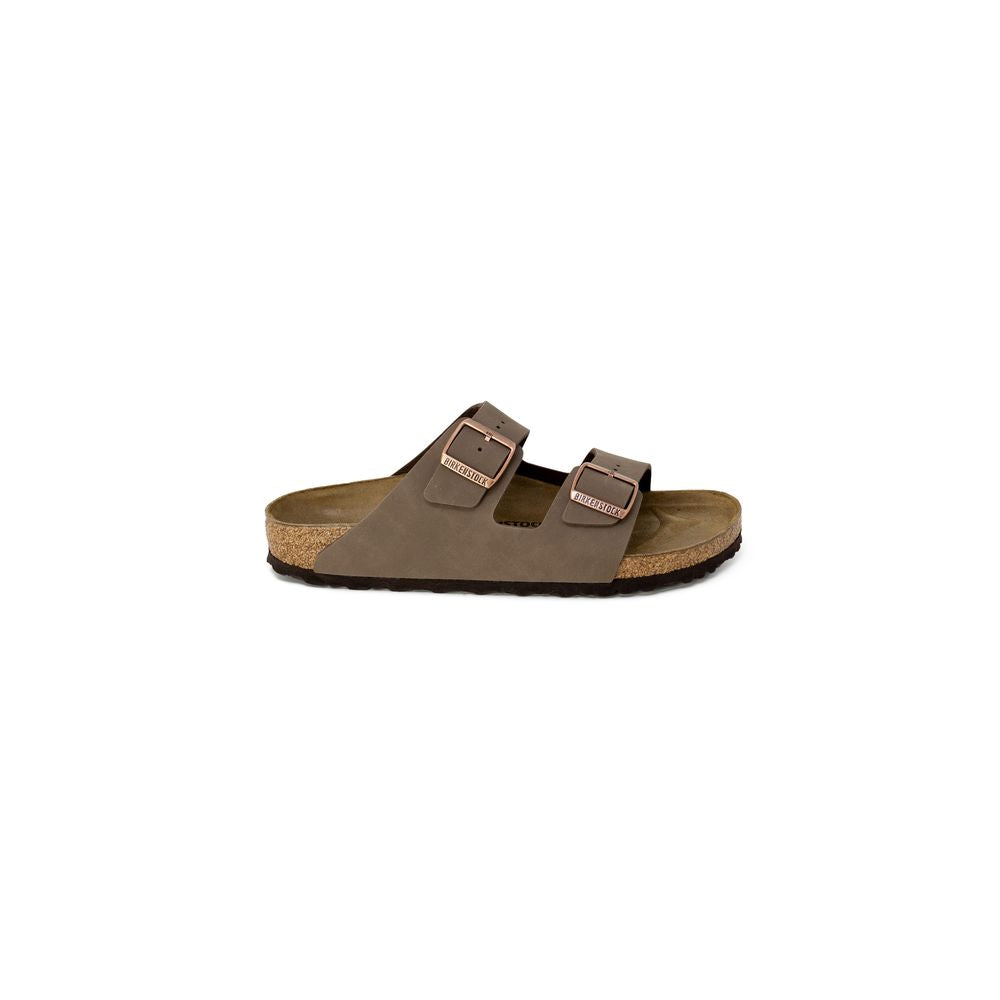 Brown Synthetic Slide Sandals with Adjustable Buckles