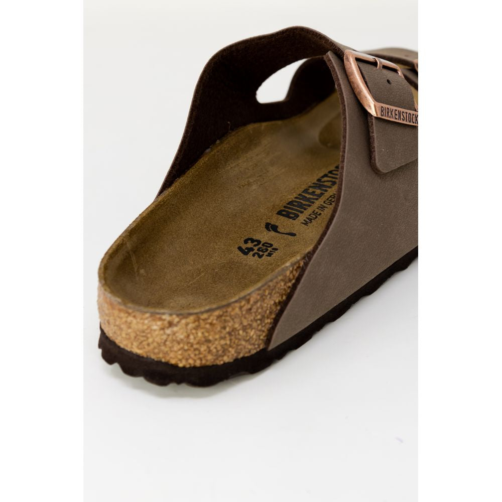 Brown Synthetic Slide Sandals with Adjustable Buckles