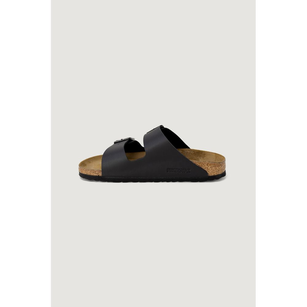 Black Synthetic Slide Sandals with Elegant Details