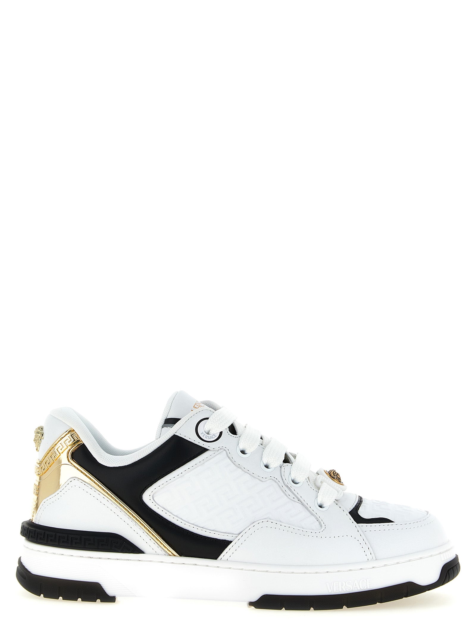 Versace White Black Biggie Basket Leather Sneakers