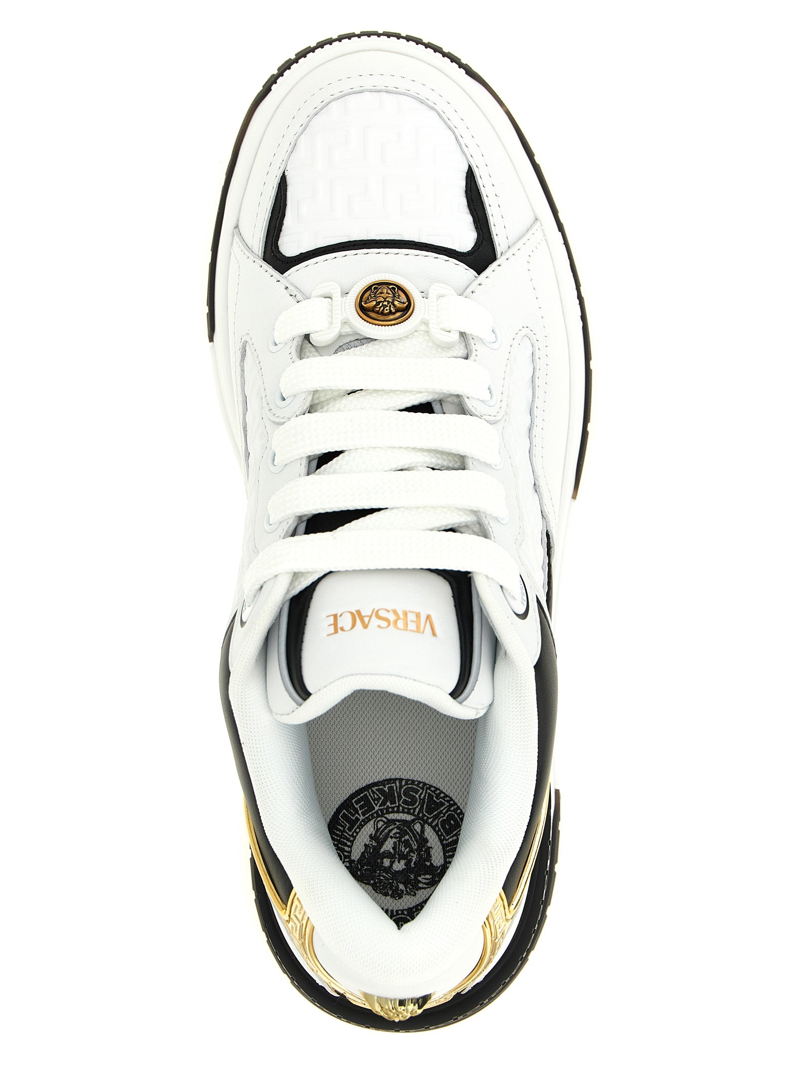 Versace White Black Biggie Basket Leather Sneakers