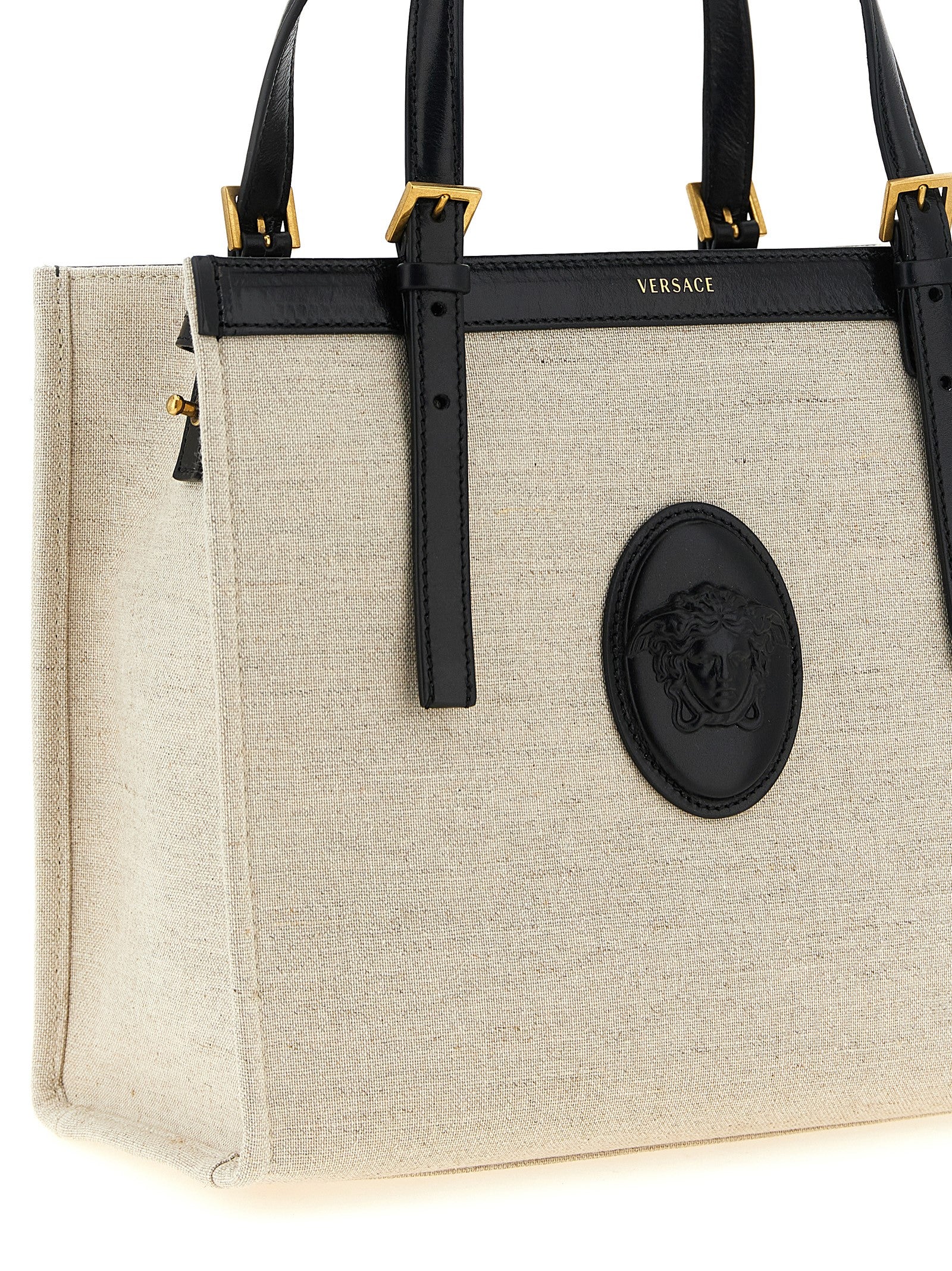 Sac cabas en cuir beige Versace