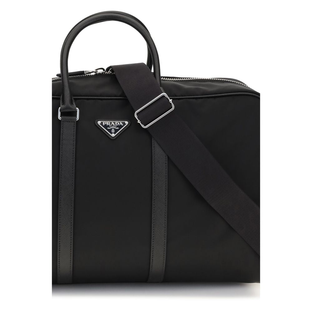 Black Synthetic Travel Bag with Leather Handles