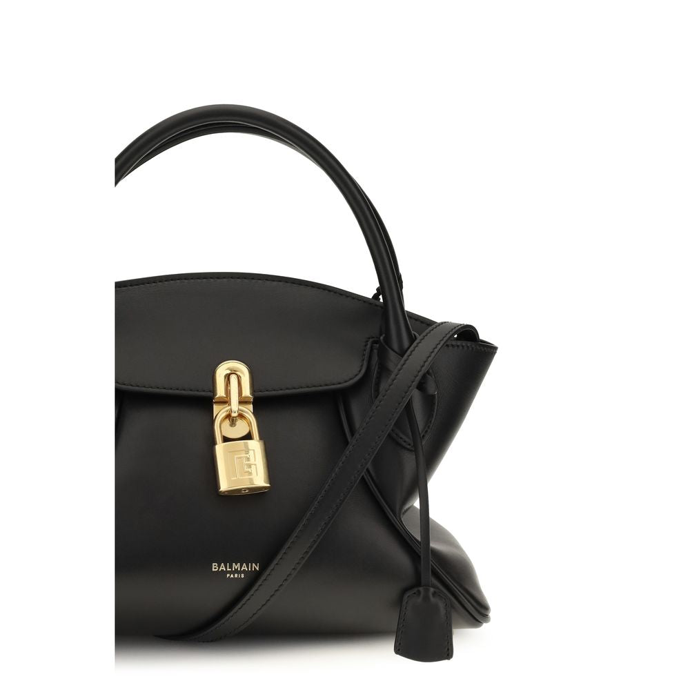 Black Leather Handbag with Gold-Tone Hardware