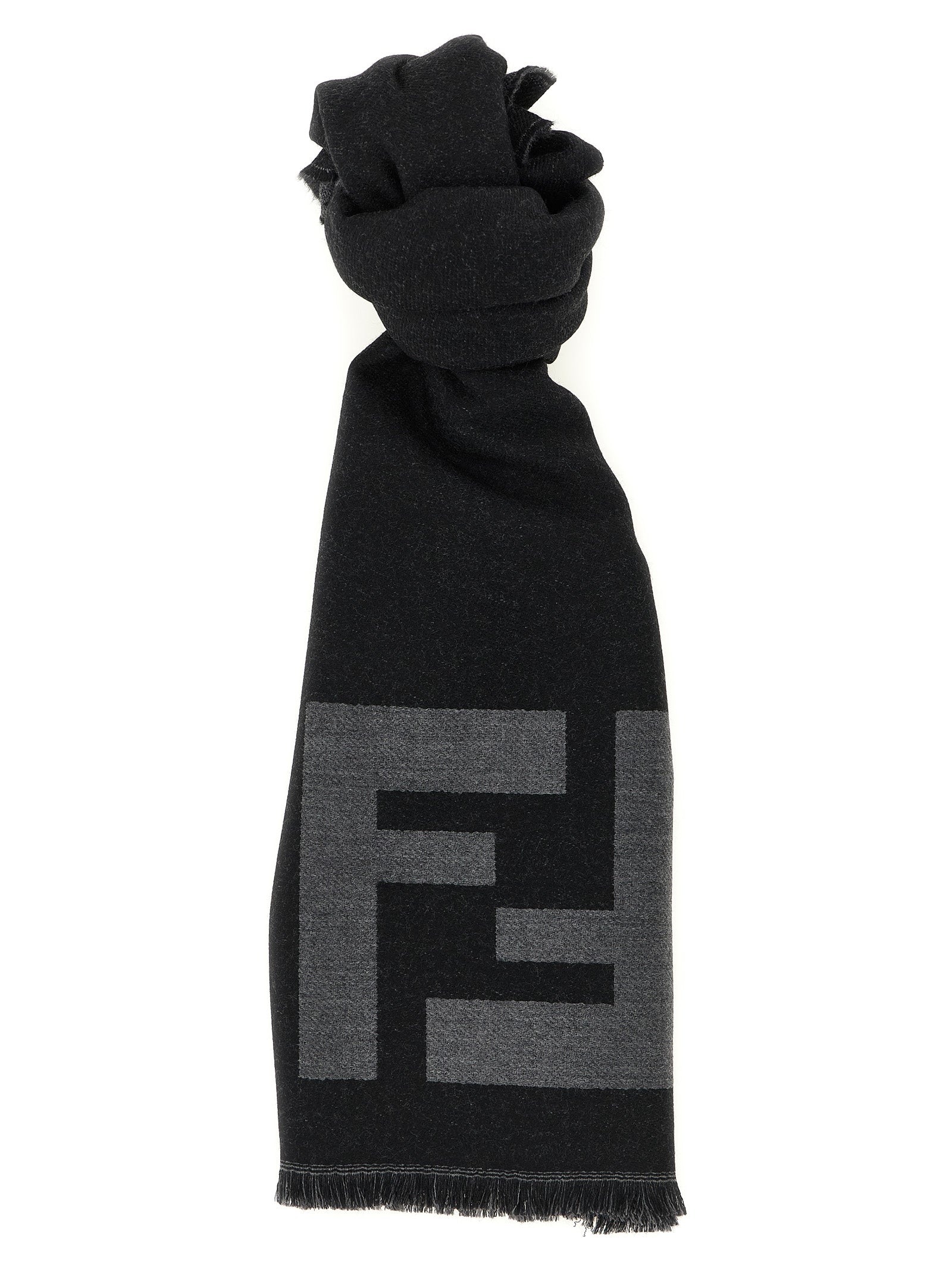 Fendi Black Fine Wool Jacquard Scarf