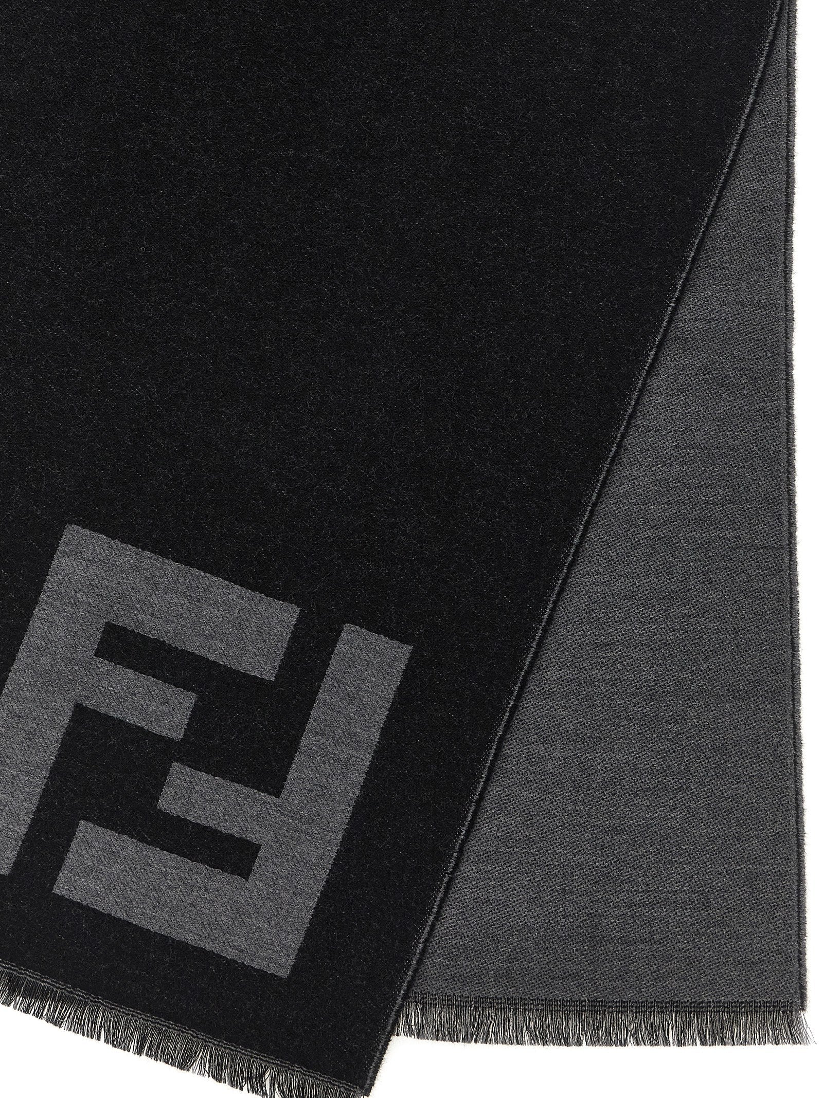 Fendi Black Fine Wool Jacquard Scarf