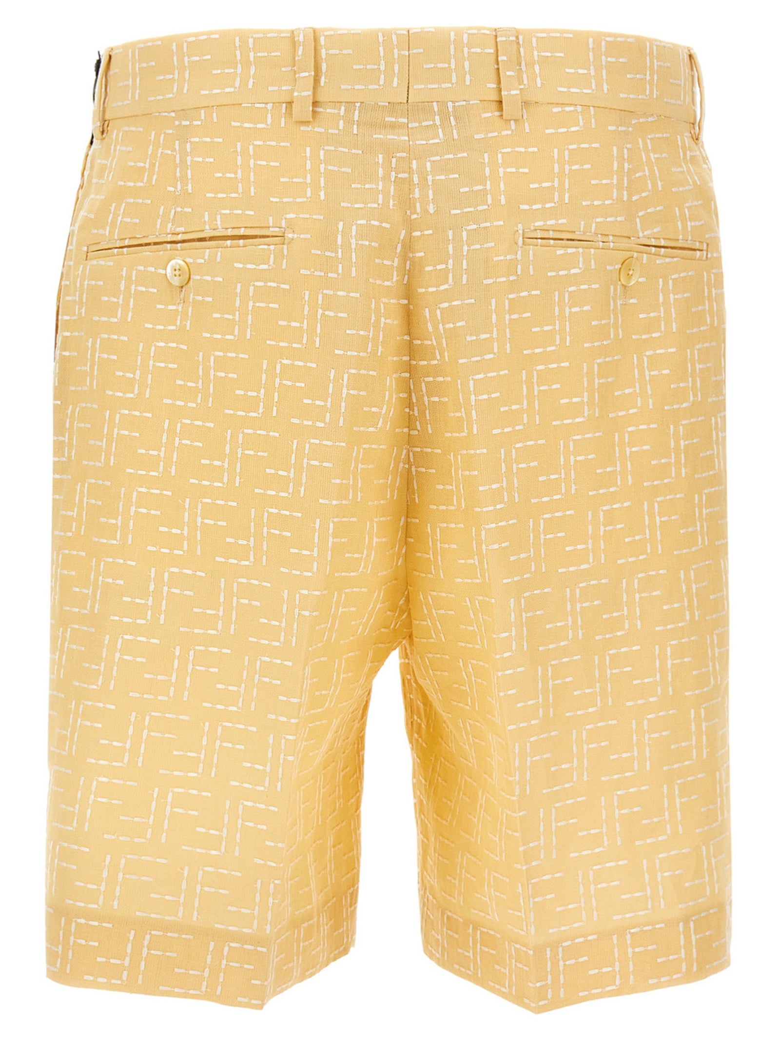 Fendi Yellow FF Linen Jacquard Bermuda Shorts