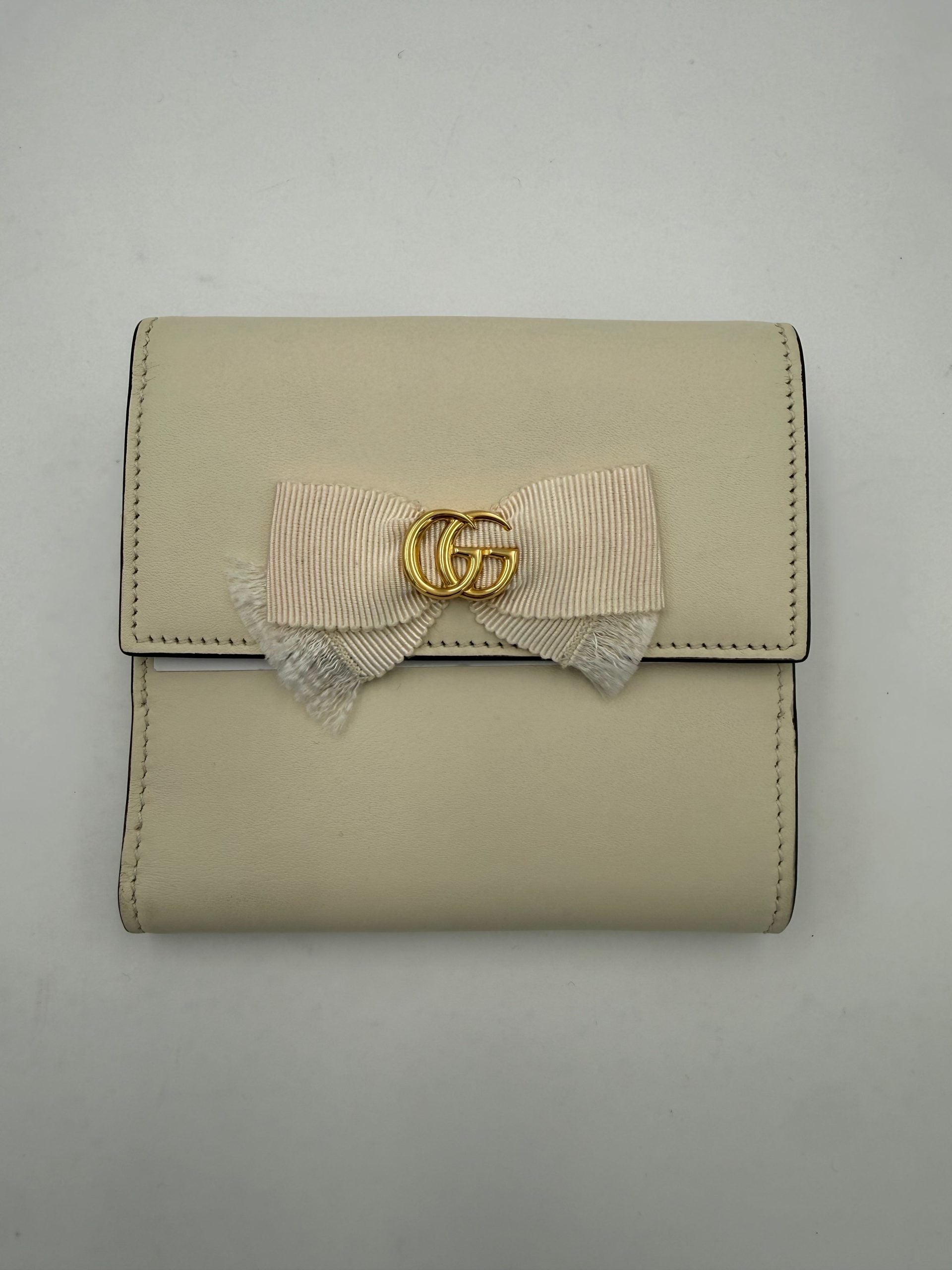 Gucci White GG Marmont Compact Leather Wallet