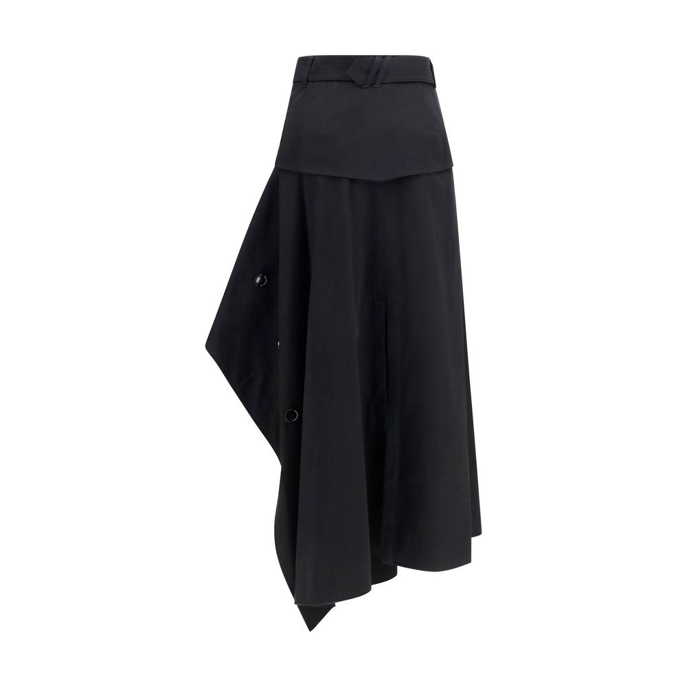 Black Cotton Asymmetric Long Skirt