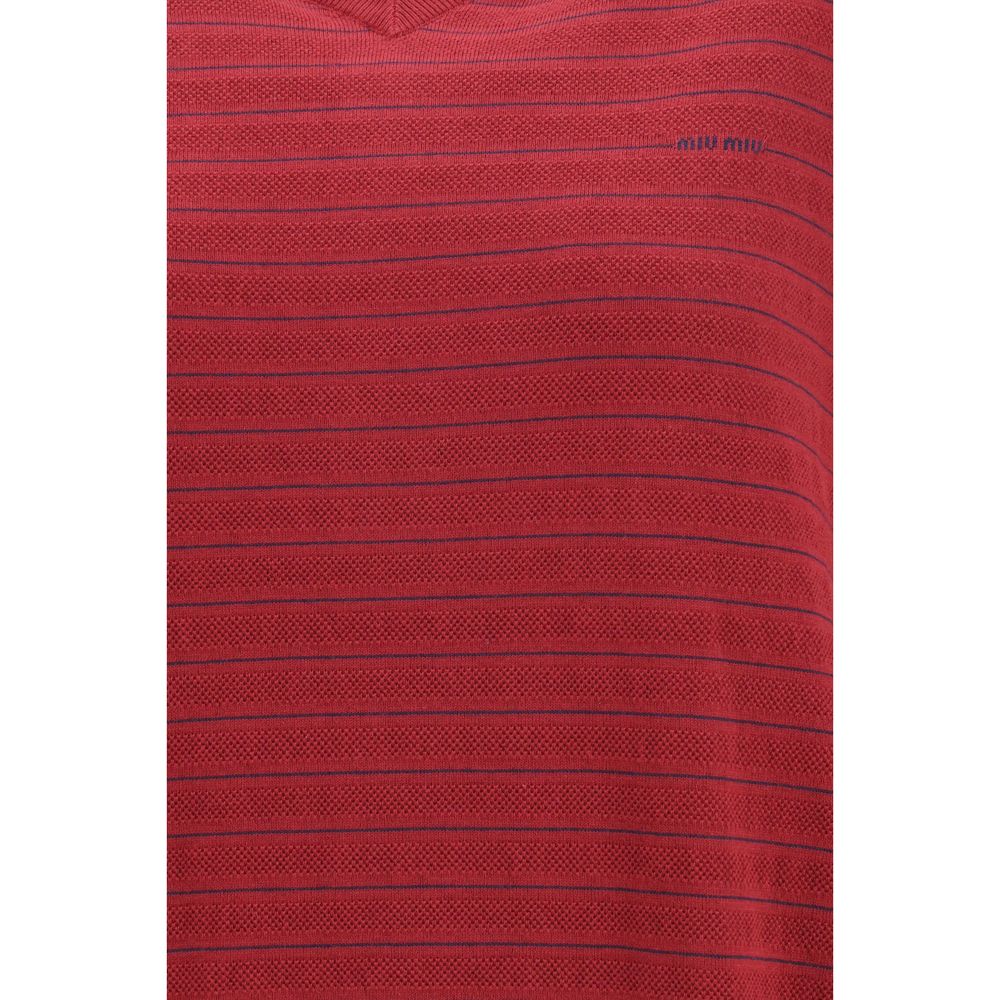 Bordeaux Cotton V-Neck Sweater with Stripes