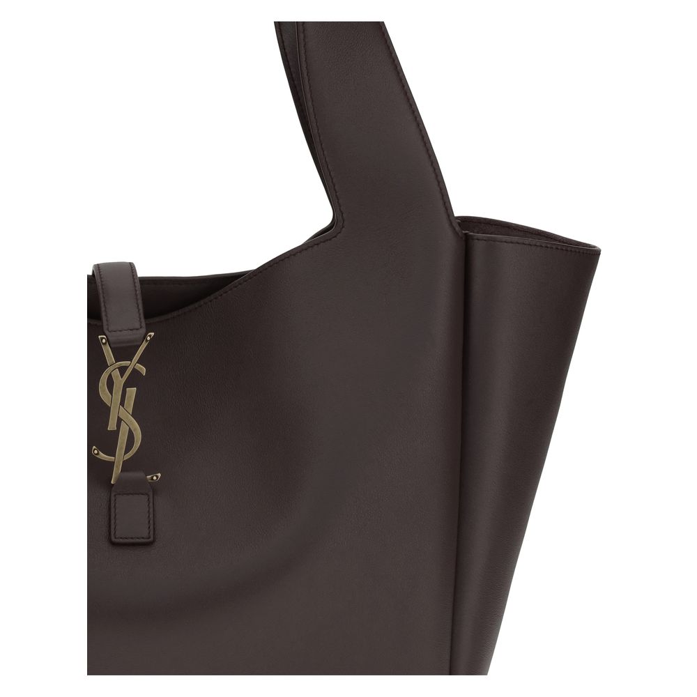 Brown Leather Shoulder Bag with Cassandre Detail