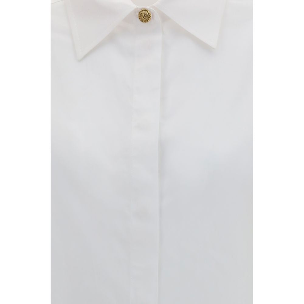 White Cotton Dress Shirt with Gold Lion Head Buttons