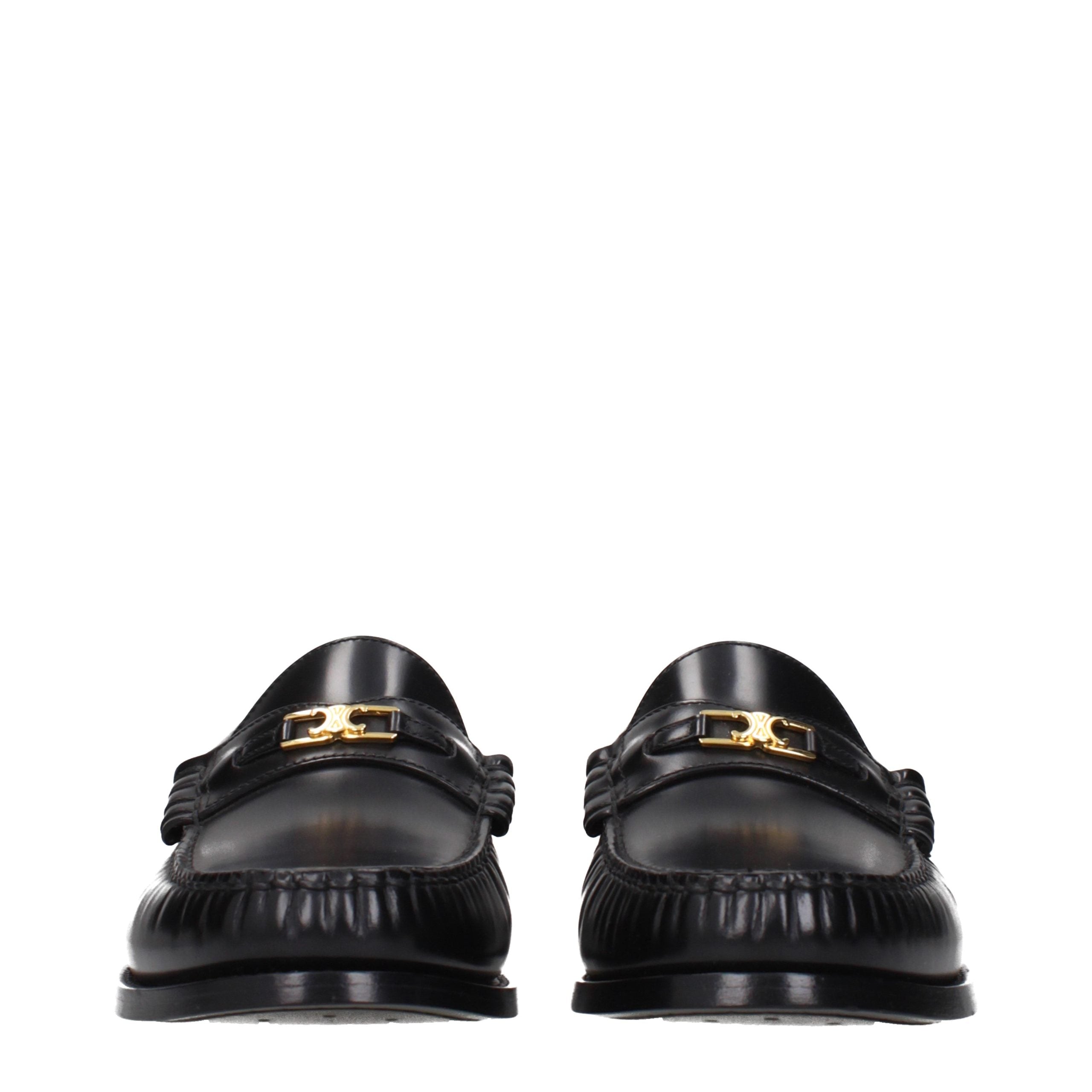 Black Leather Loafers with Distressed Detail