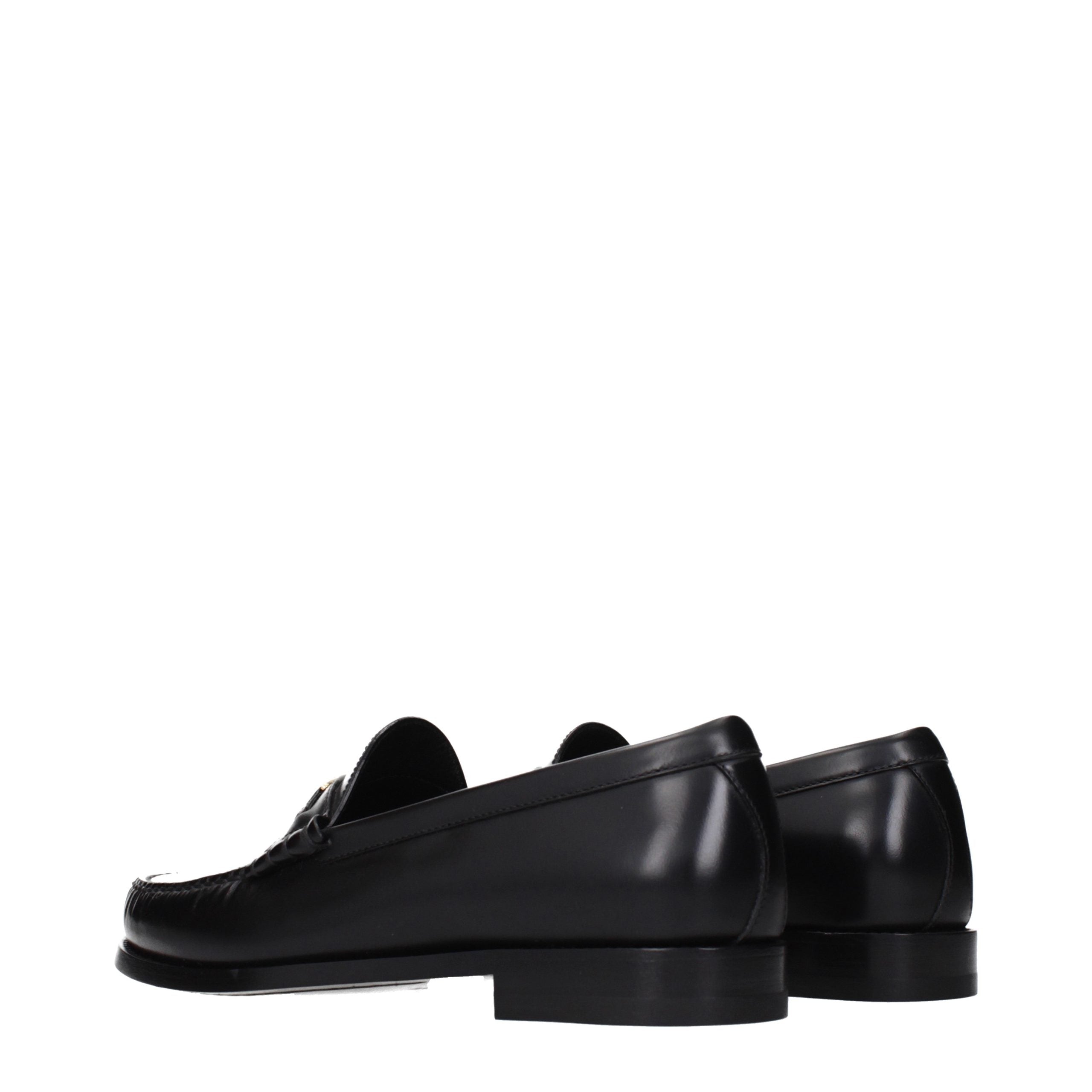 Black Leather Loafers with Distressed Detail