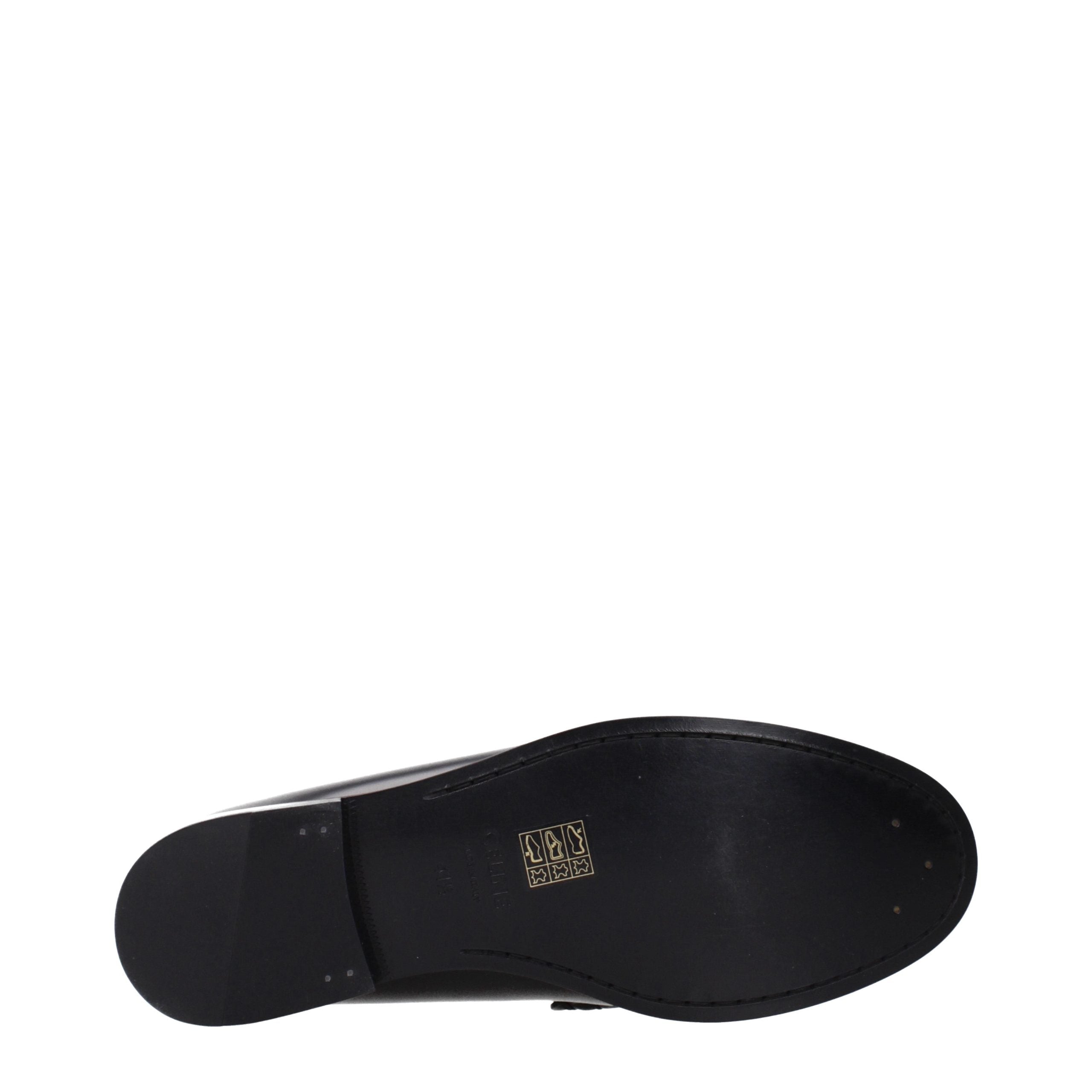 Black Leather Loafers with Distressed Detail