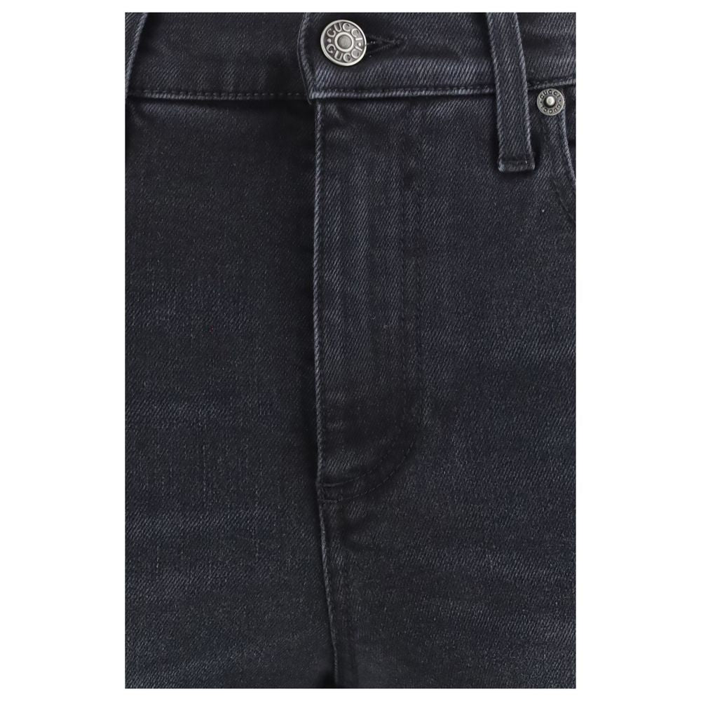 Black Cotton Skinny Jeans with Split Hems