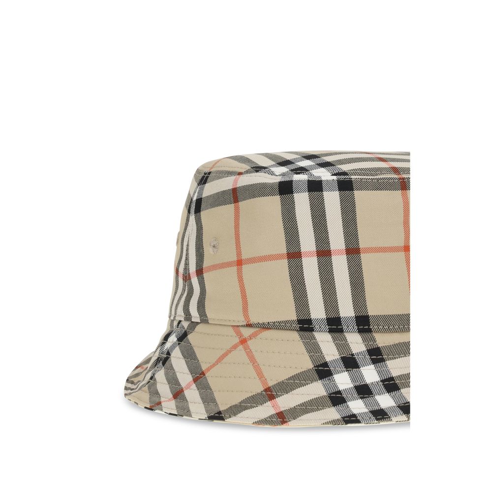 Beige Cotton Bucket Hat with Iconic Check Pattern