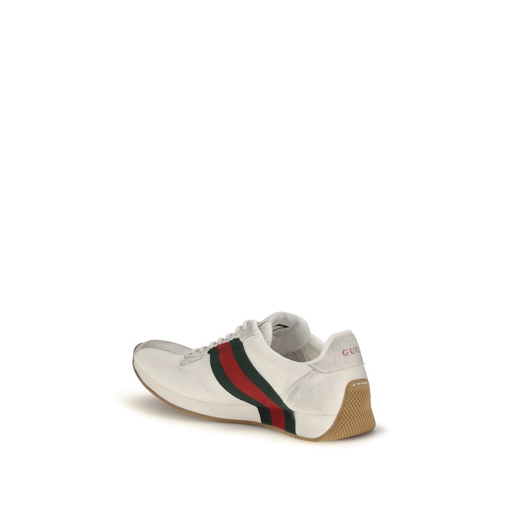 White Leather Gucci Tempo Sneakers with Signature Detail
