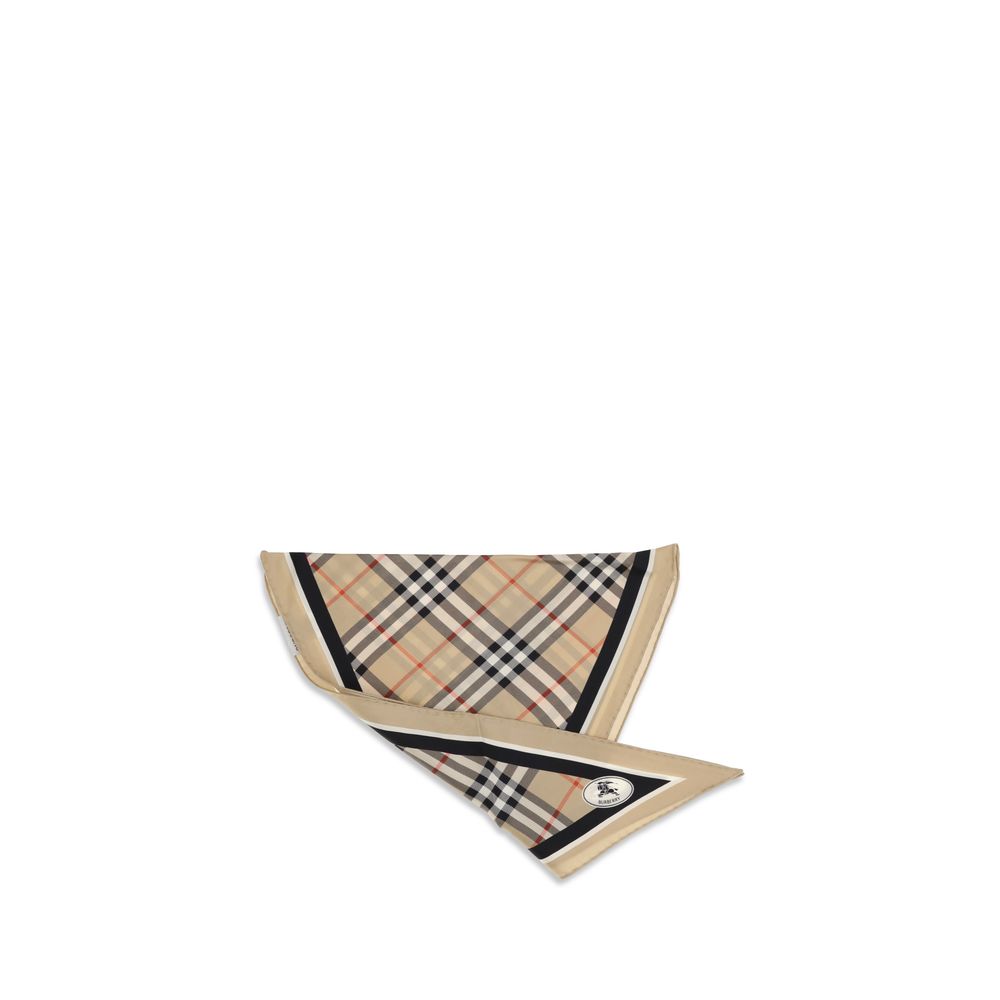Beige Silk Scarf with Burberry Check and Knight Stamp