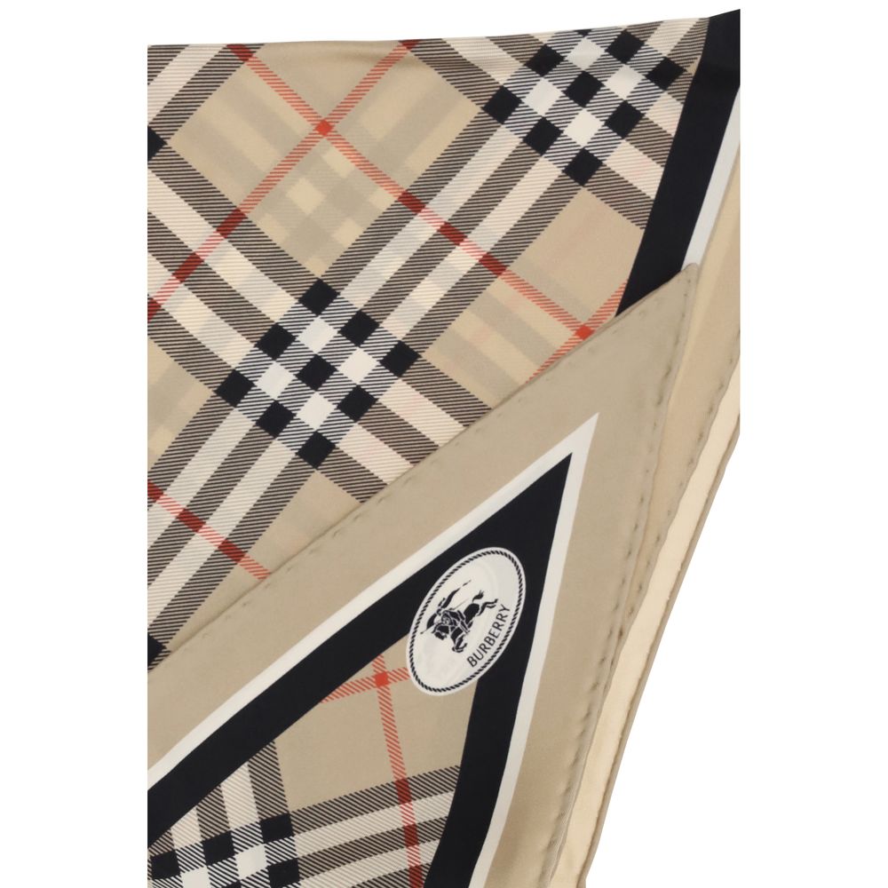 Beige Silk Scarf with Burberry Check and Knight Stamp