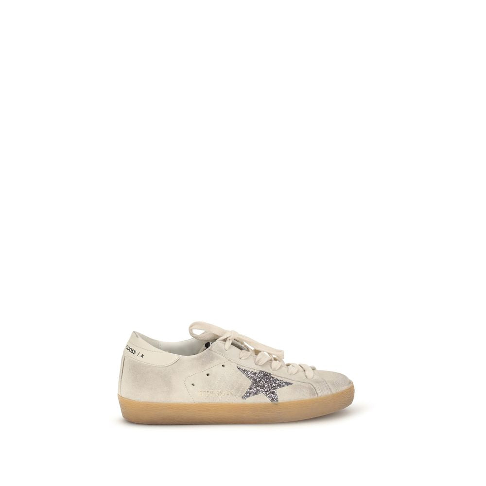Beige Leather Sneakers with Rhinestone Star Detail