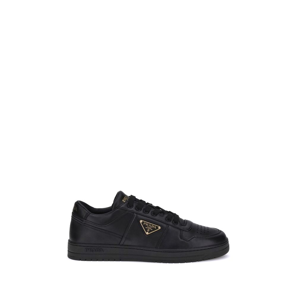 Black Leather Low Top Sneakers by Prada
