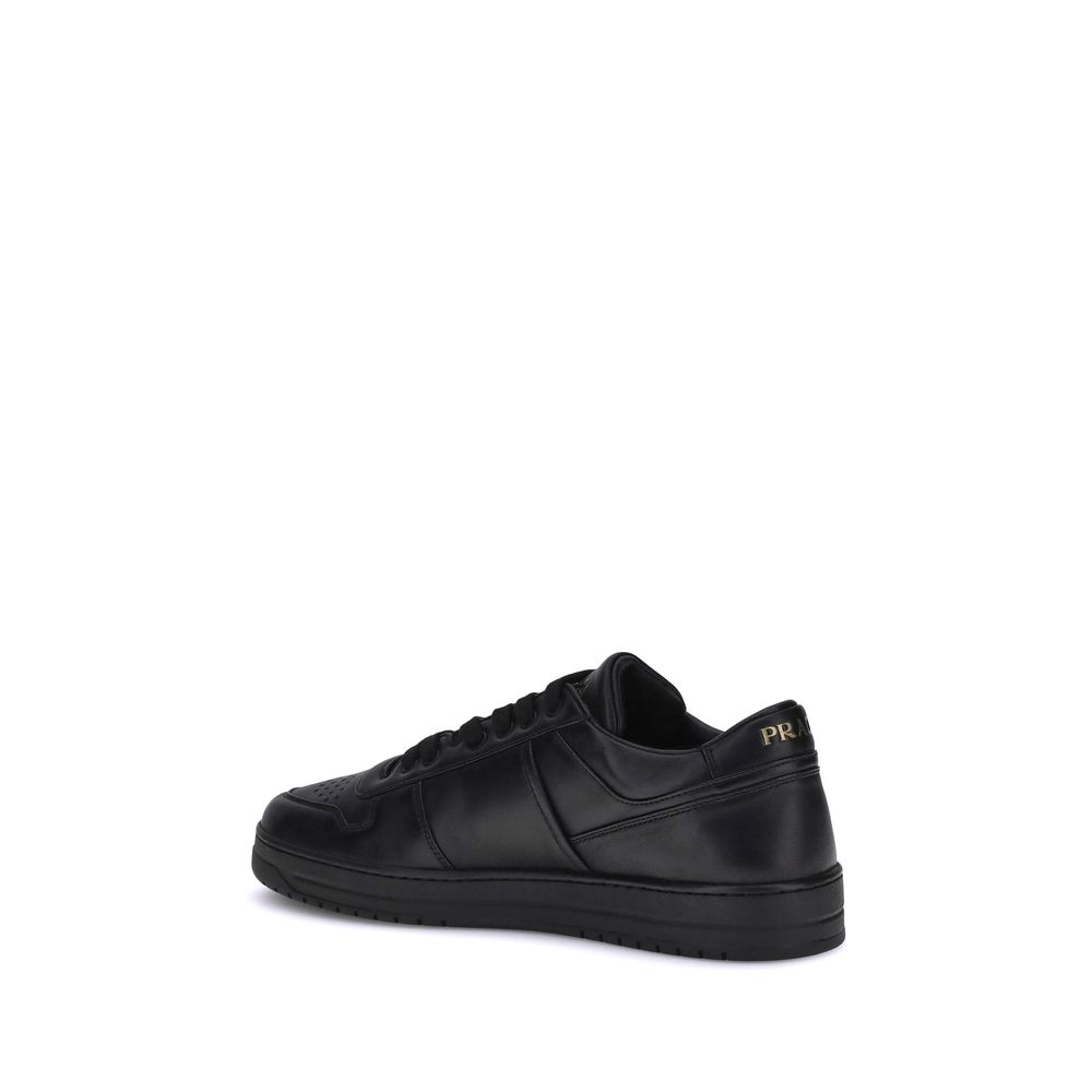 Black Leather Low Top Sneakers by Prada