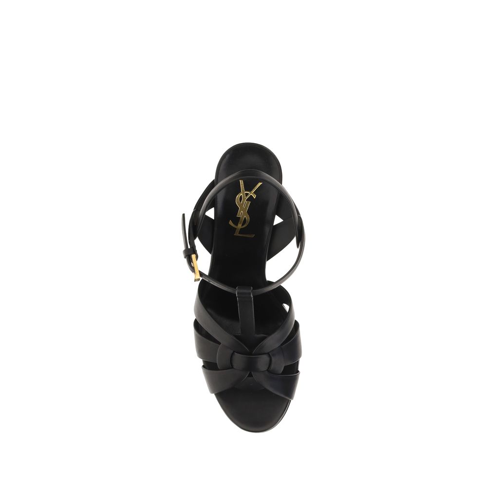 Saint Laurent Schwarze Kalbsleder-Plateau-Sandalen Bos Taurus