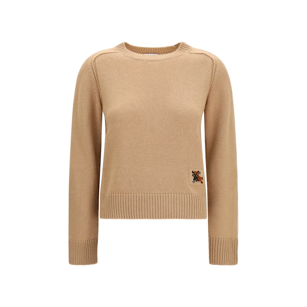 Beige Wool Cashmere Sweater with Embroidered Patch