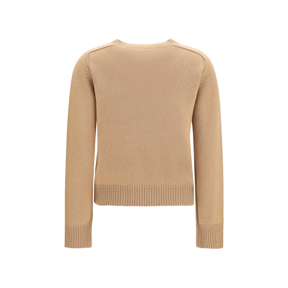 Beige Wool Cashmere Sweater with Embroidered Patch