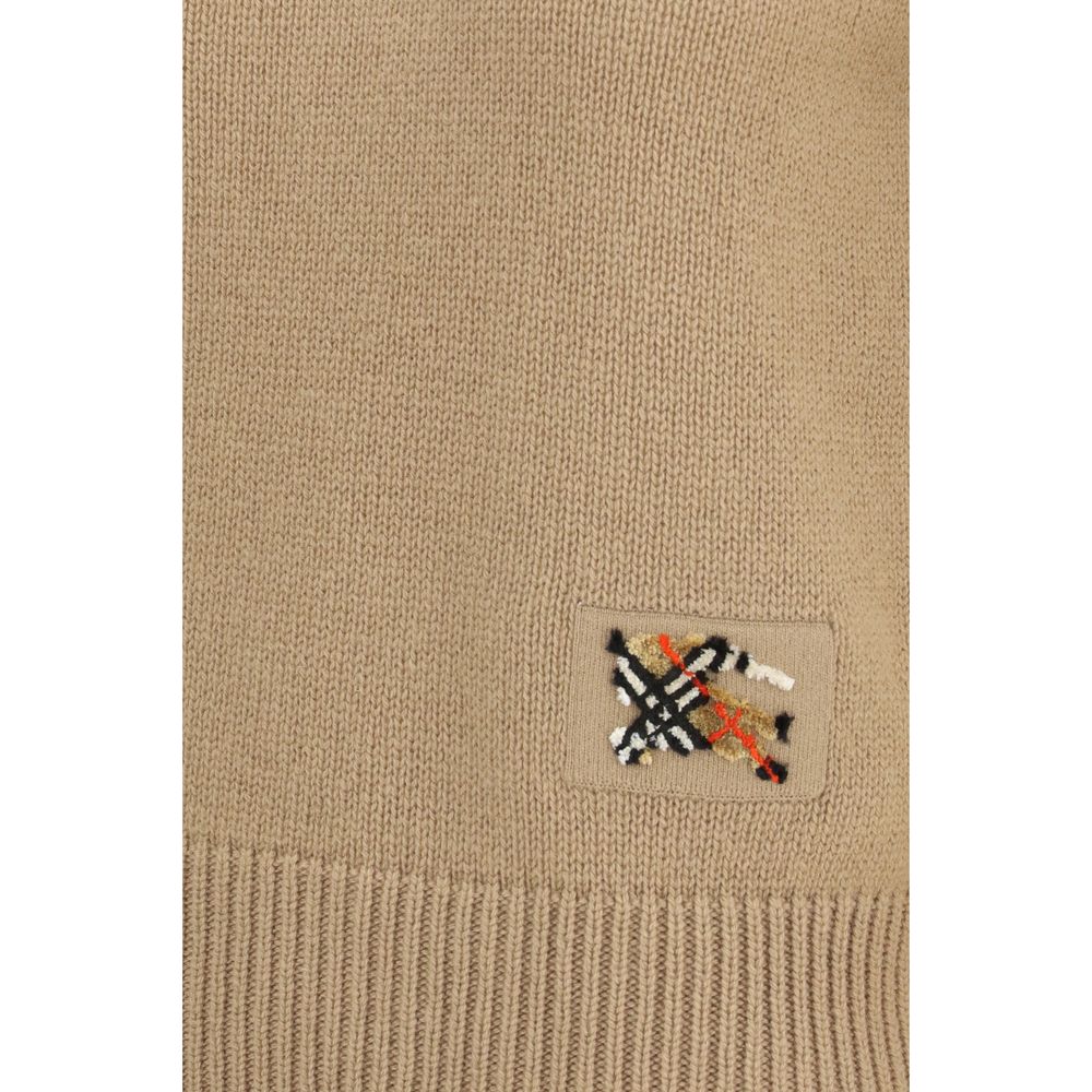 Beige Wool Cashmere Sweater with Embroidered Patch