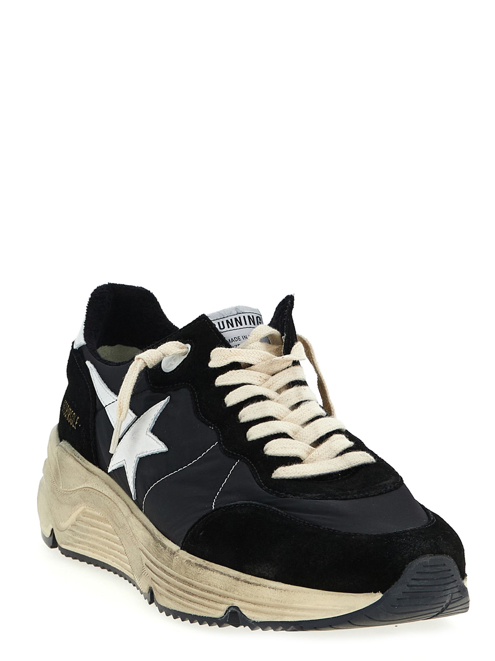 Golden Goose White Black Running Sole Sneakers Suede Nylon Leather